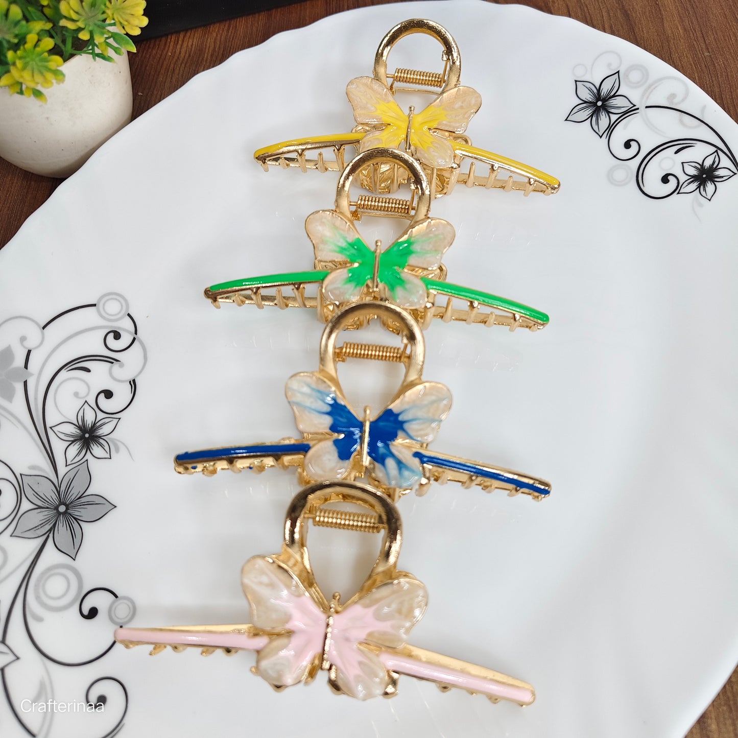 Premium Butterfly Hair Clutchers – Gold Metal with Color Enamel