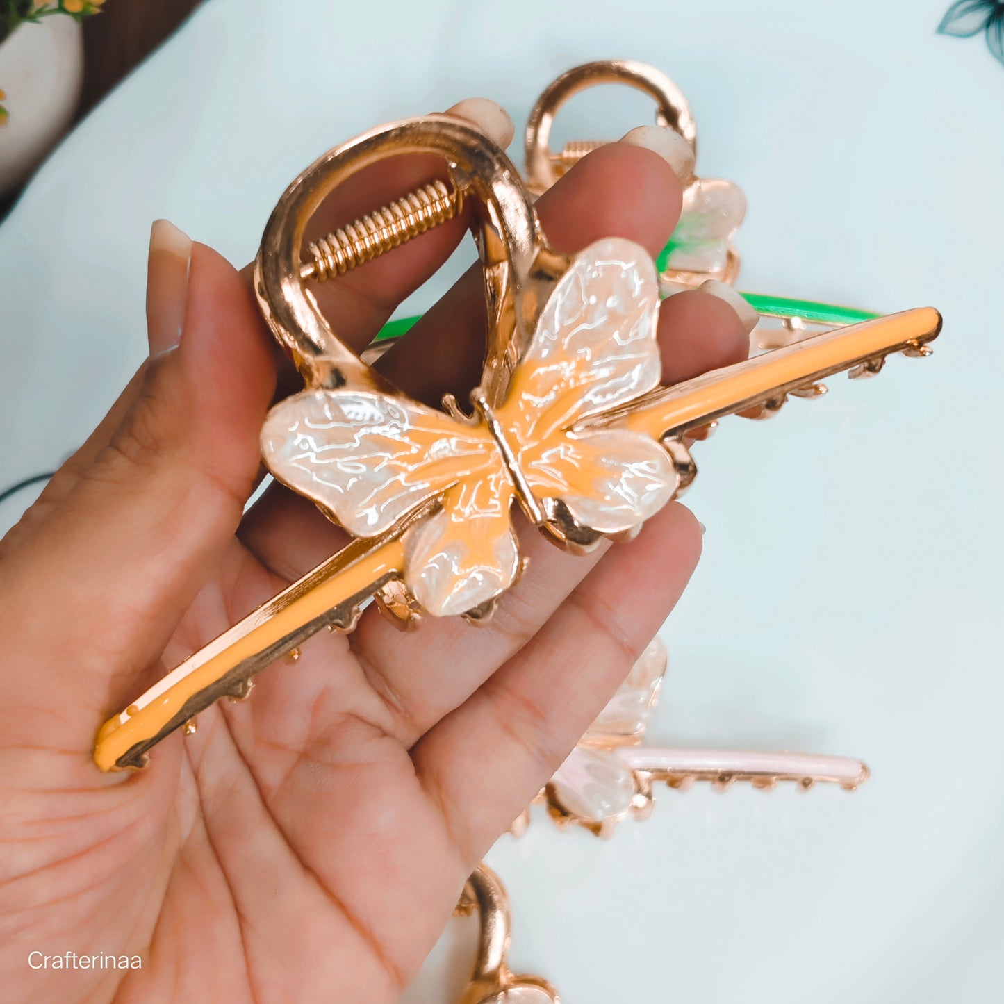 Premium Butterfly Hair Clutchers – Gold Metal with Color Enamel
