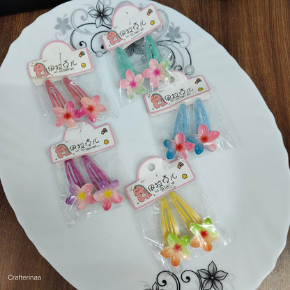 Colorful Flower Hair Clips – Set of 2 | Kids Snap Clips for Girls