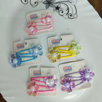 Crystal Flower Snap Hair Clips – Girls Hair Pins with Pearl Center