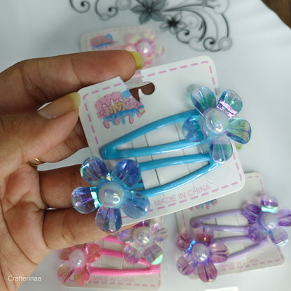 Crystal Flower Snap Hair Clips – Girls Hair Pins with Pearl Center