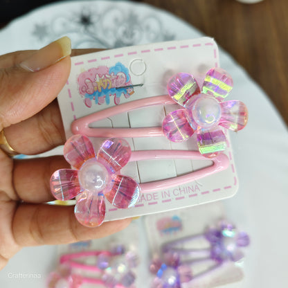 Crystal Flower Snap Hair Clips – Girls Hair Pins with Pearl Center