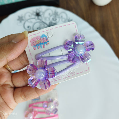 Crystal Flower Snap Hair Clips – Girls Hair Pins with Pearl Center