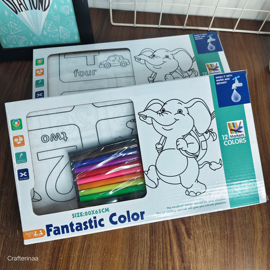 Washable colouring mat with colouring pens| Kids activity kit| Reusable Colouring mat with colourful marker pens