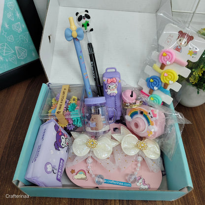 Cute things in budget hamper|Hamper of accessories and stationery with projector light keychain