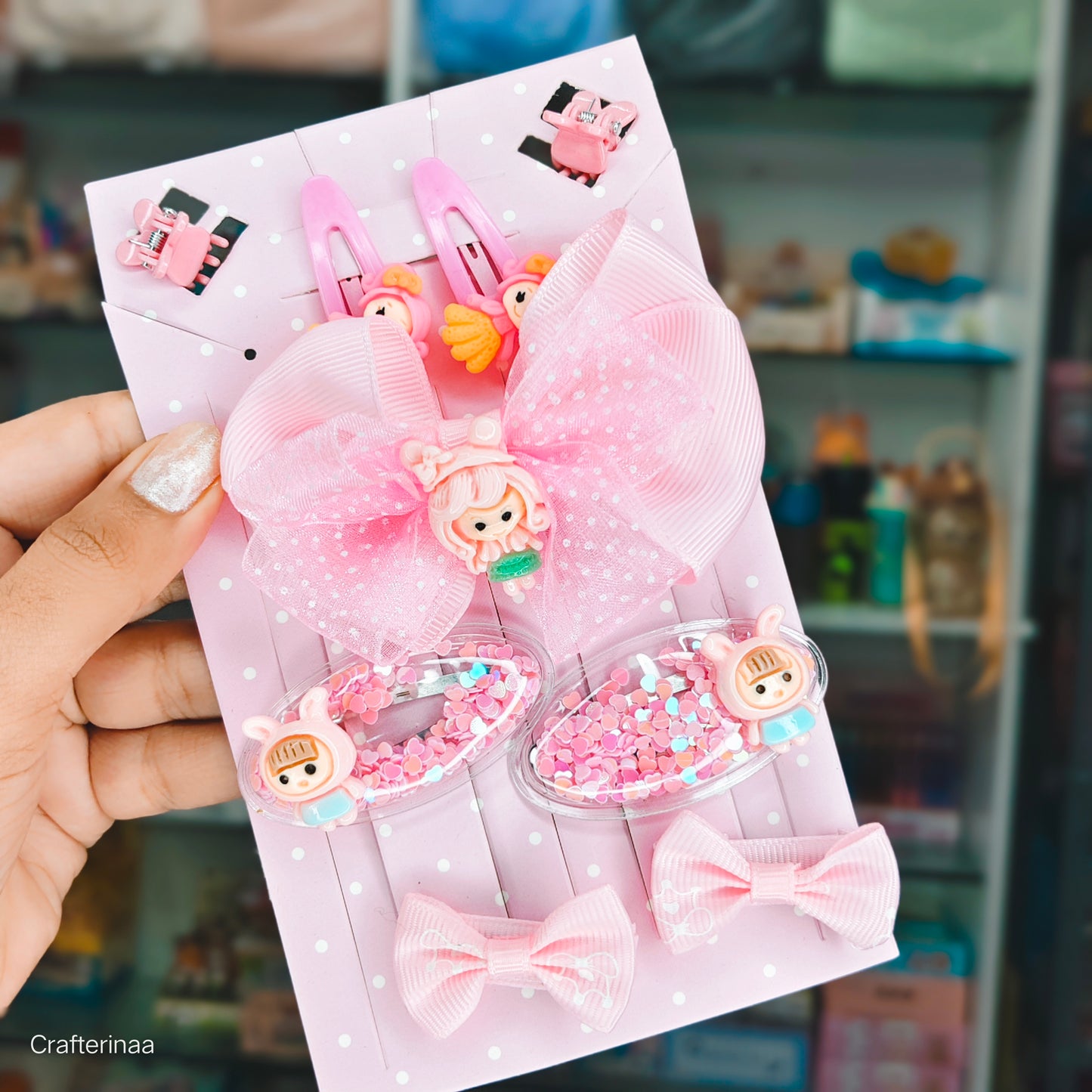 “Cute Hair Clip Set for Girls – Bows, Clips & Rubber Bands in Gift Box”