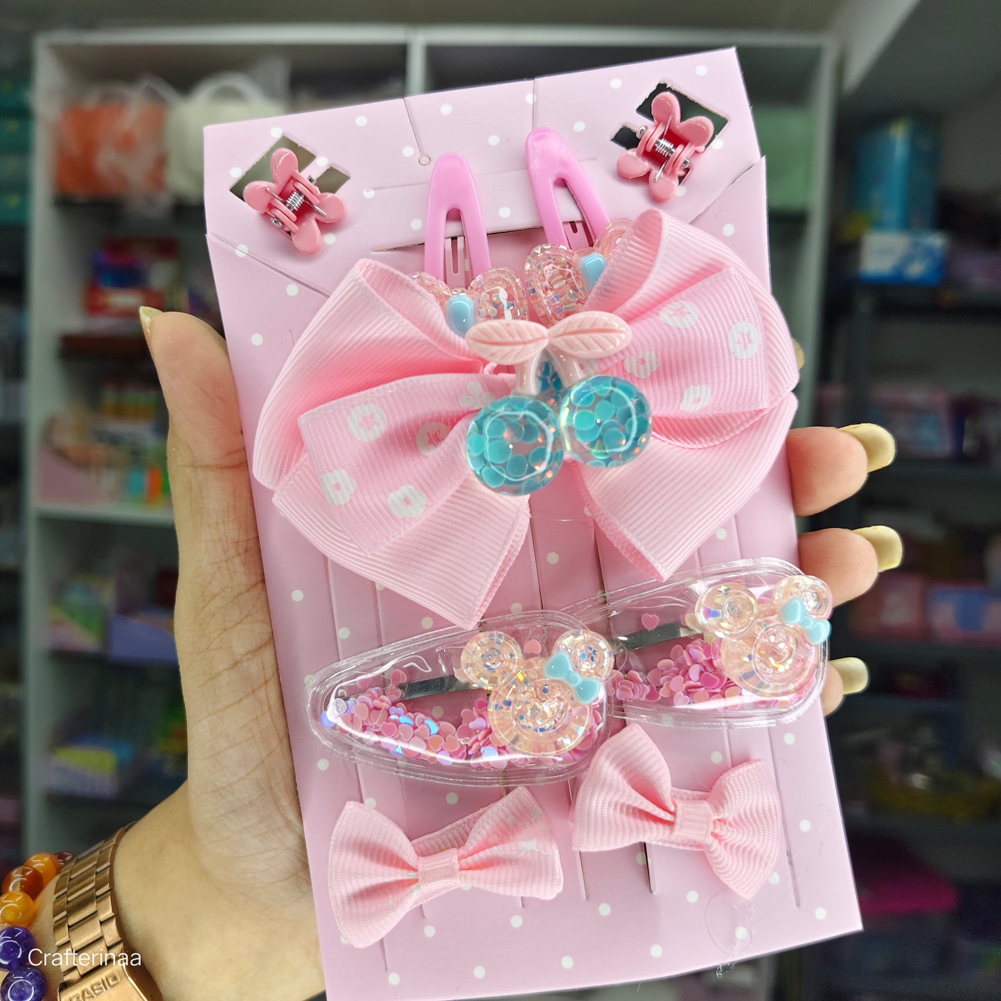 “Cute Hair Clip Set for Girls – Bows, Clips & Rubber Bands in Gift Box”