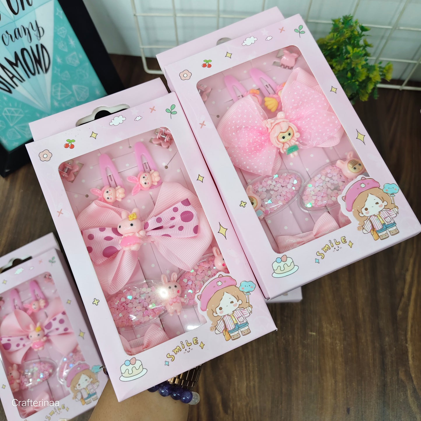 “Cute Hair Clip Set for Girls – Bows, Clips & Rubber Bands in Gift Box”