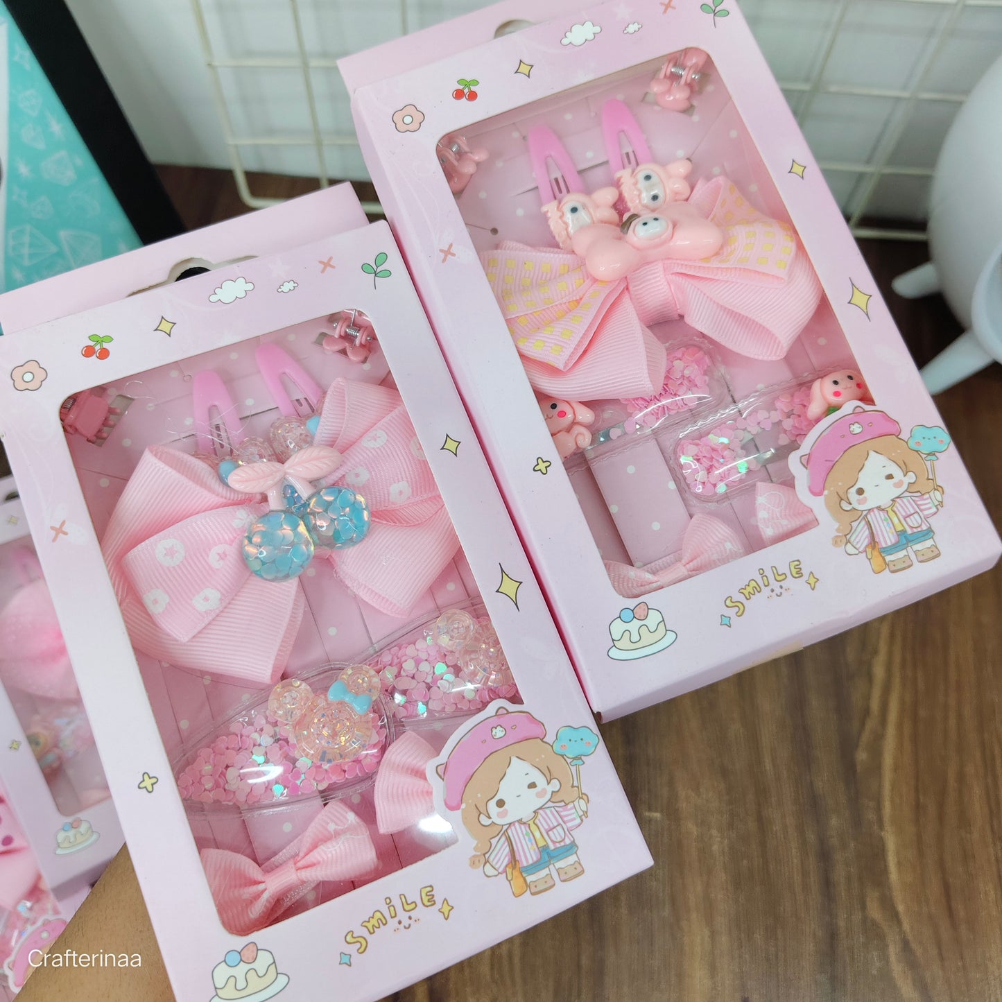 “Cute Hair Clip Set for Girls – Bows, Clips & Rubber Bands in Gift Box”