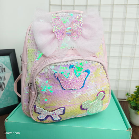 Sequin Crown & Butterfly Backpack for Girls – Sparkly Bow Design – Kids School, Picnic & Travel Bag