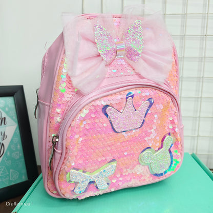 Sequin Crown & Butterfly Backpack for Girls – Sparkly Bow Design – Kids School, Picnic & Travel Bag