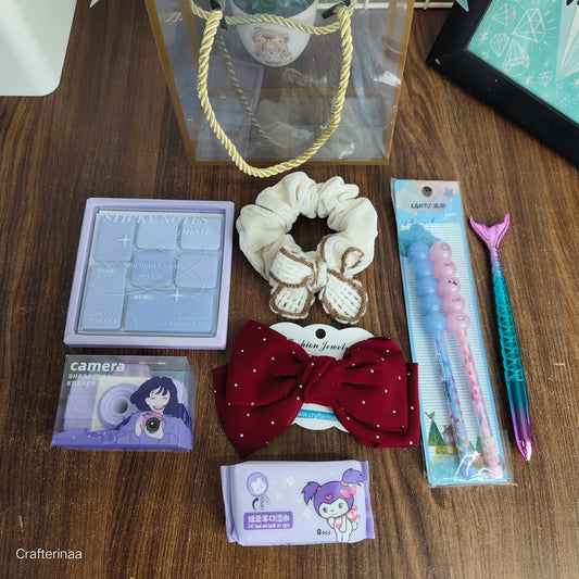 Girly Gift Hamper with Unicorn Notebook, Hair Scrunchie & Bow Clip