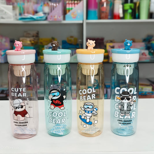 Cute Bear Water Bottle – Leak proof, Stylish & Reusable Bottle for Daily Hydration| Food grade material | 600 ML