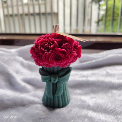 Luxury Flower Bouquet Candle – Pink Roses with Bow Design|Aesthetic Gift for Special Occasions premium Gifting