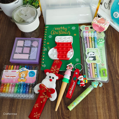 Crafterinaa Christmas Gift Hamper – Cute Stationery, Magnet & Holiday Notebook Set
