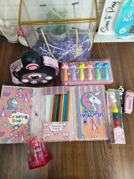 Cute Unicorn Stationery Hamper for Kids | Coloring Book, Highlighters & Fun School Essentials