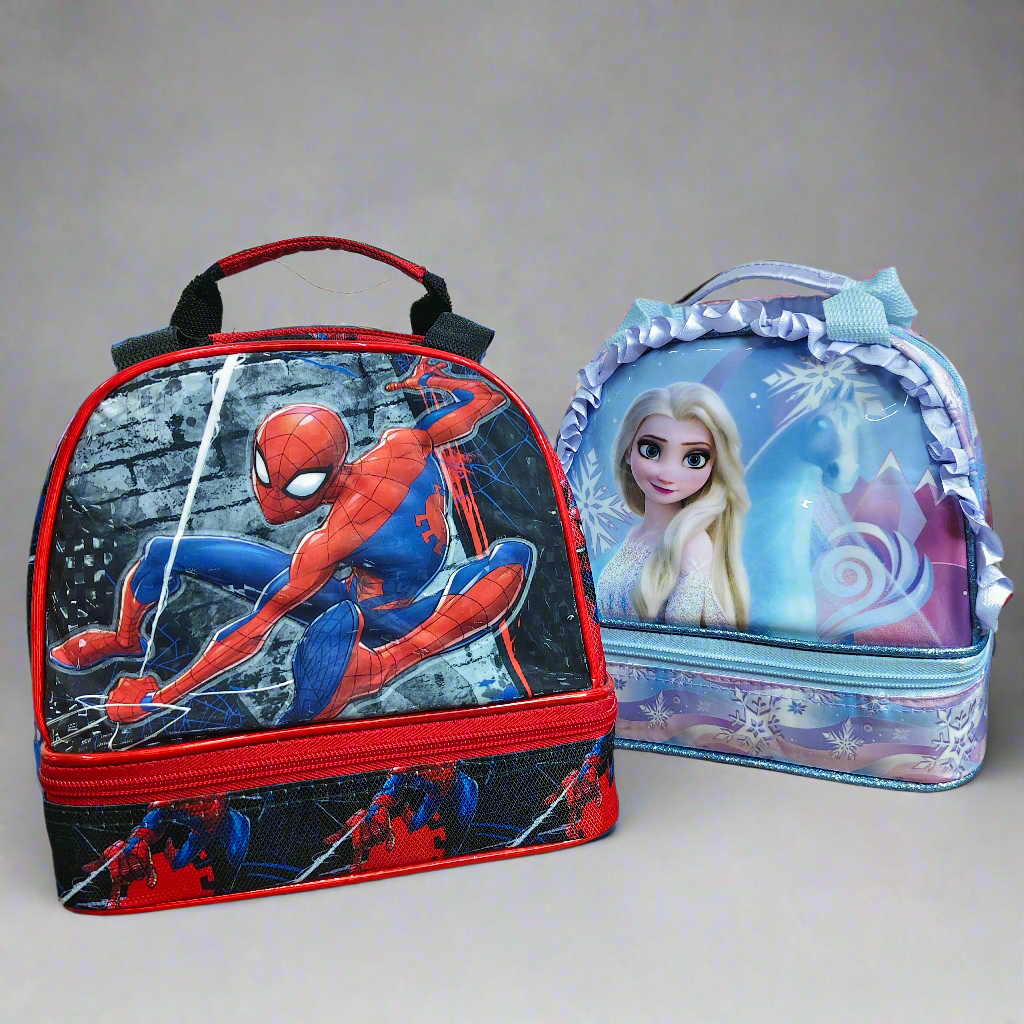 Frozen and spiderman theme lunch bags/ double chain lunch bags for girls and boys