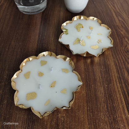 Luxury Gold Leaf Candle in Metal Flower Bowl – Handcrafted Soy Wax Candle|Set of 2 4.5 inches urli