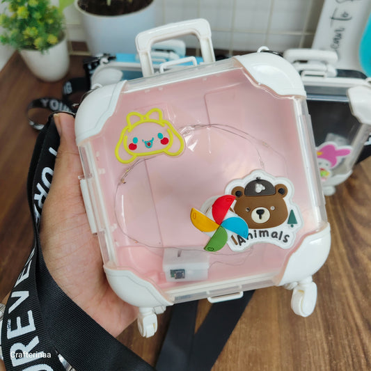 Cute Mini Suitcase LED Crossbody Bag for Kids – Transparent Kawaii Cartoon Travel Style Sling Bag with Wheels & Strap