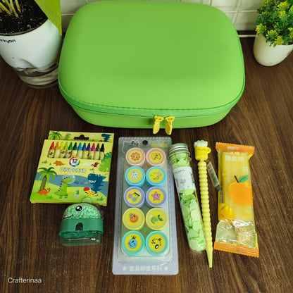 Premium Kids hamper Creative Green Stationery Set – Crayons, Stamps & More