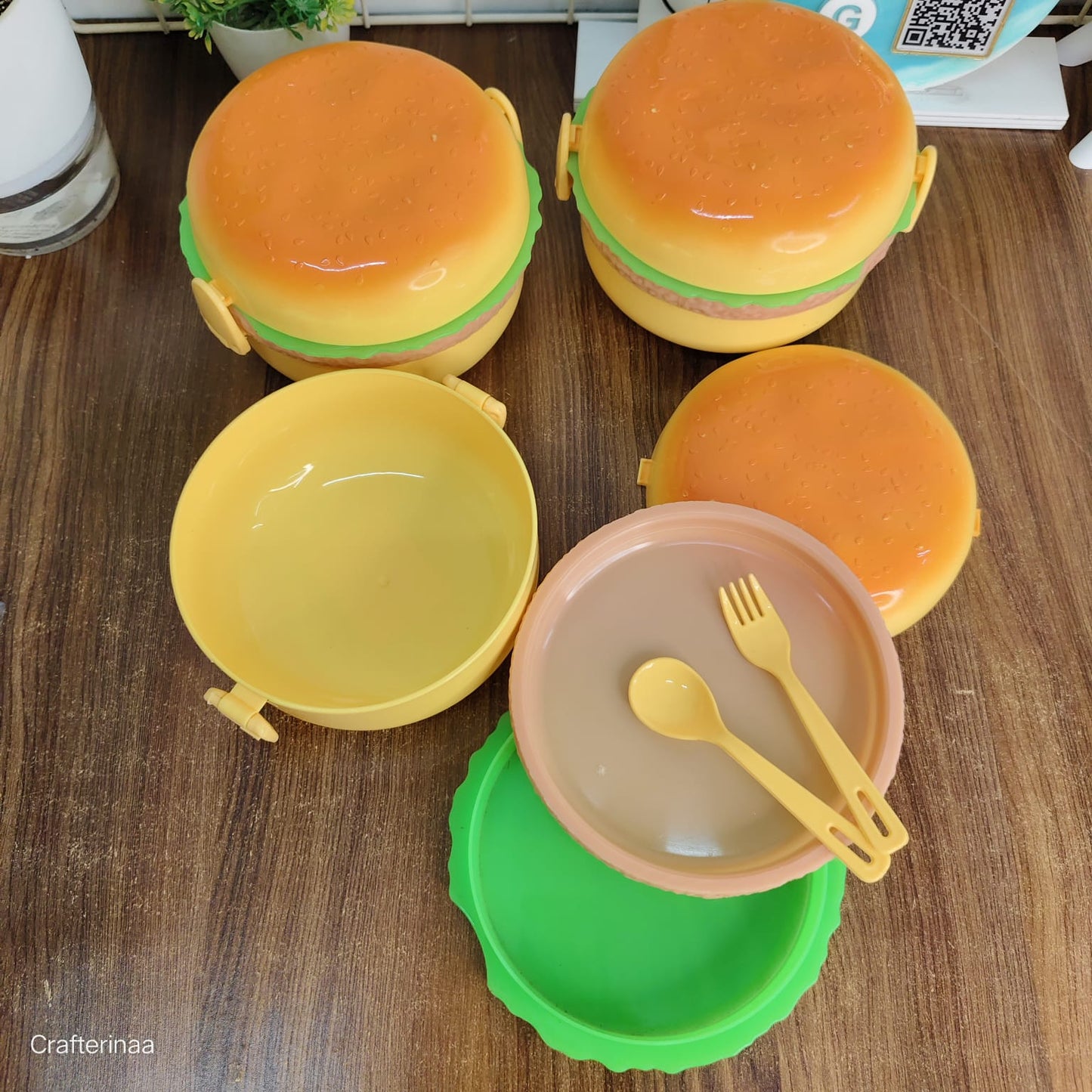 Burger Shape Lunch Box with Spoon & Fork – Cute Bento Lunch Container for Kids