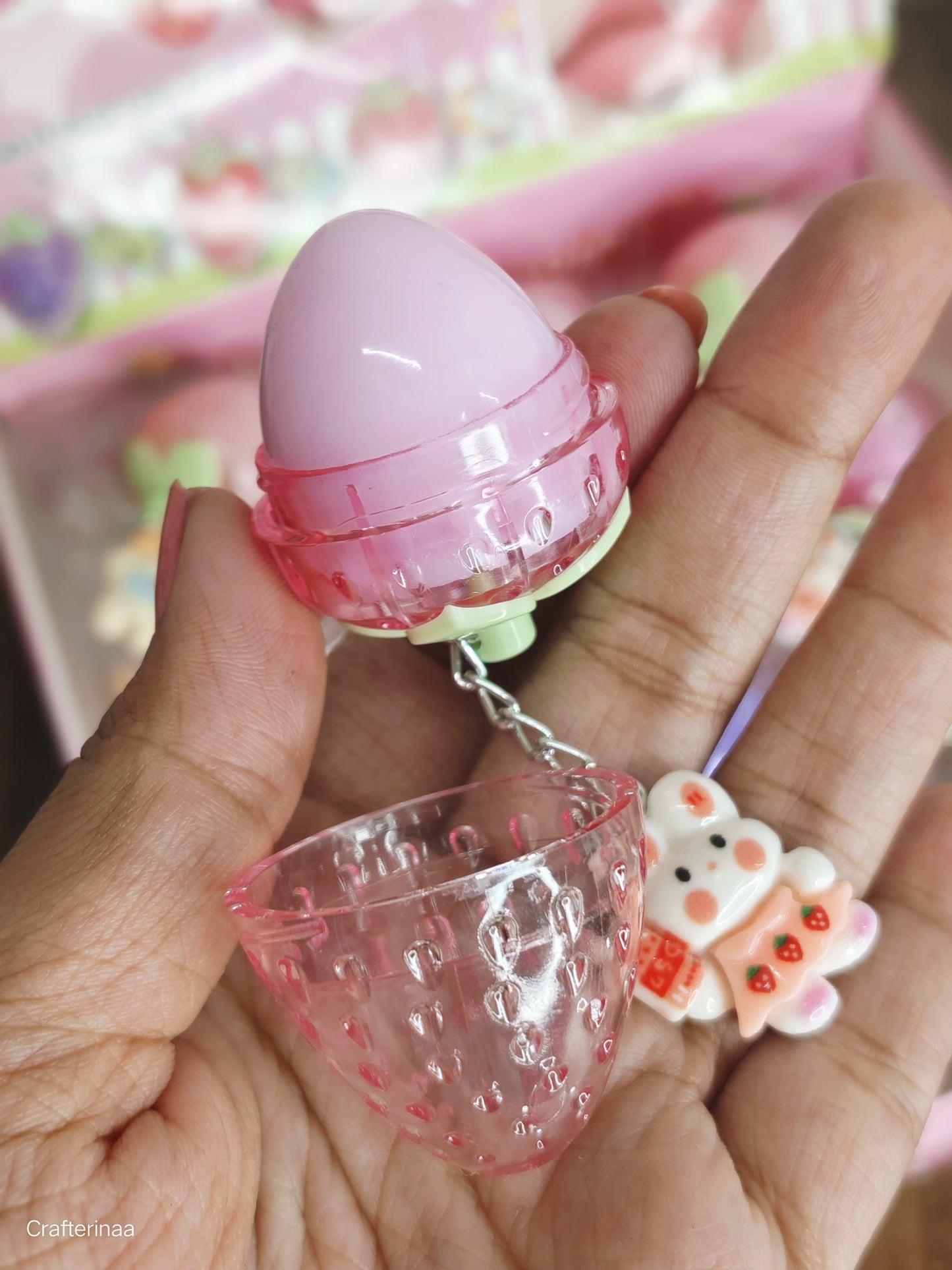 Cute Strawberry Lip Balm with Keychain Charm | Fruity Moisturising Lip Balm