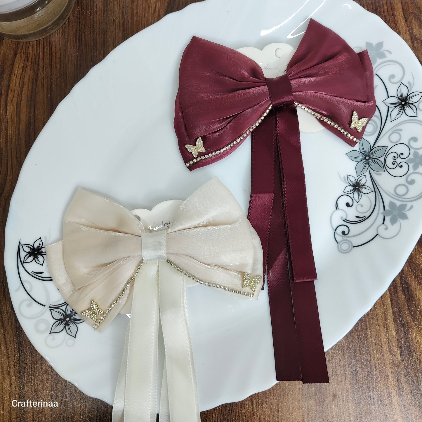 Elegant Butterfly Rhinestone Satin Bow Hair Clip – Luxury Ribbon Hair Bow Barrette for Women & Girls | Party, Bridal & Casual Hair Accessory