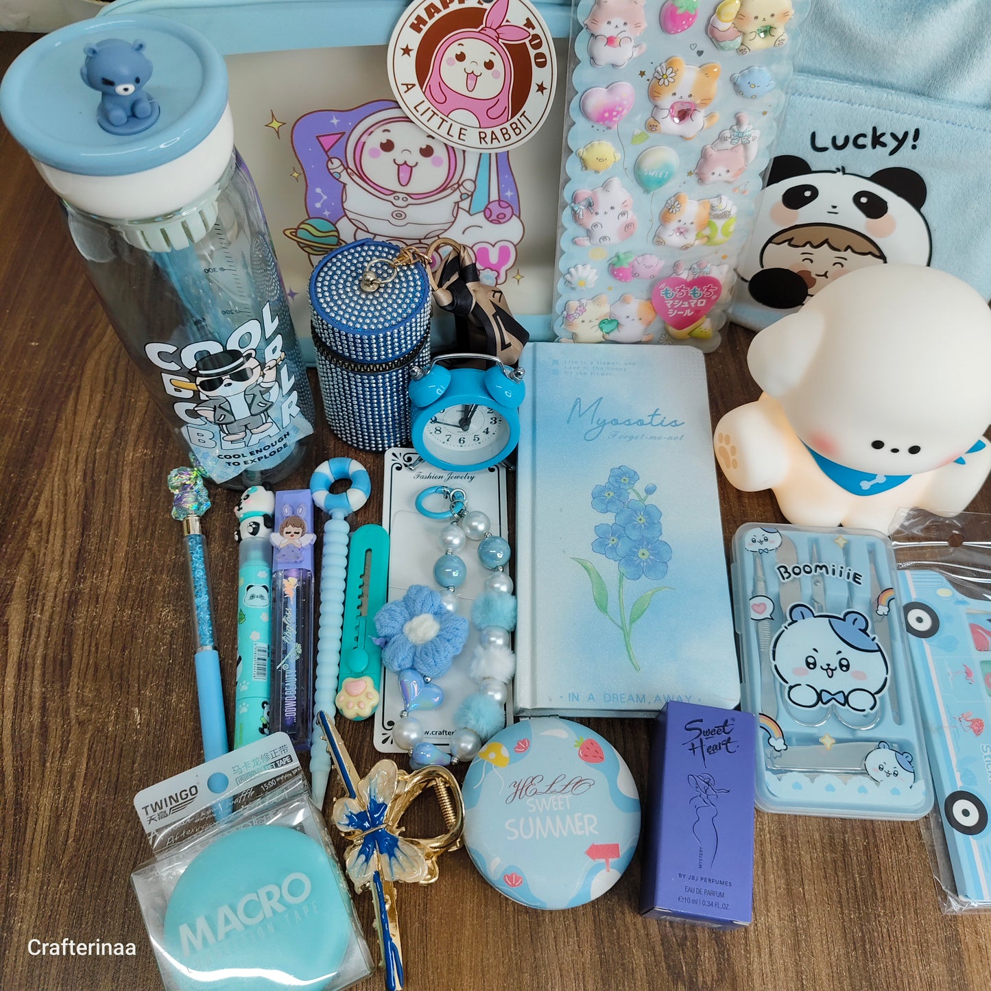 Blue Aesthetic Stationery Gift Hamper for Kids | Cute School Supplies & LED Lamp Gift Set | Birthday Return Gift Hamper