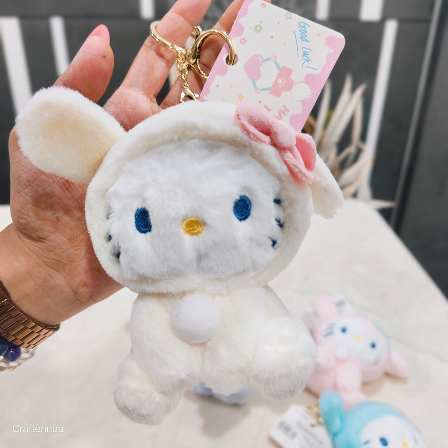 Plush Kitty Keychain – Cute Soft Toy with Bow & Fluffy Charm