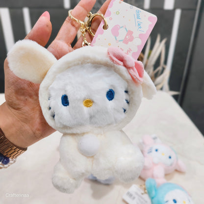 Plush Kitty Keychain – Cute Soft Toy with Bow & Fluffy Charm