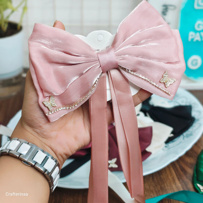 Elegant Butterfly Rhinestone Satin Bow Hair Clip – Luxury Ribbon Hair Bow Barrette for Women & Girls | Party, Bridal & Casual Hair Accessory
