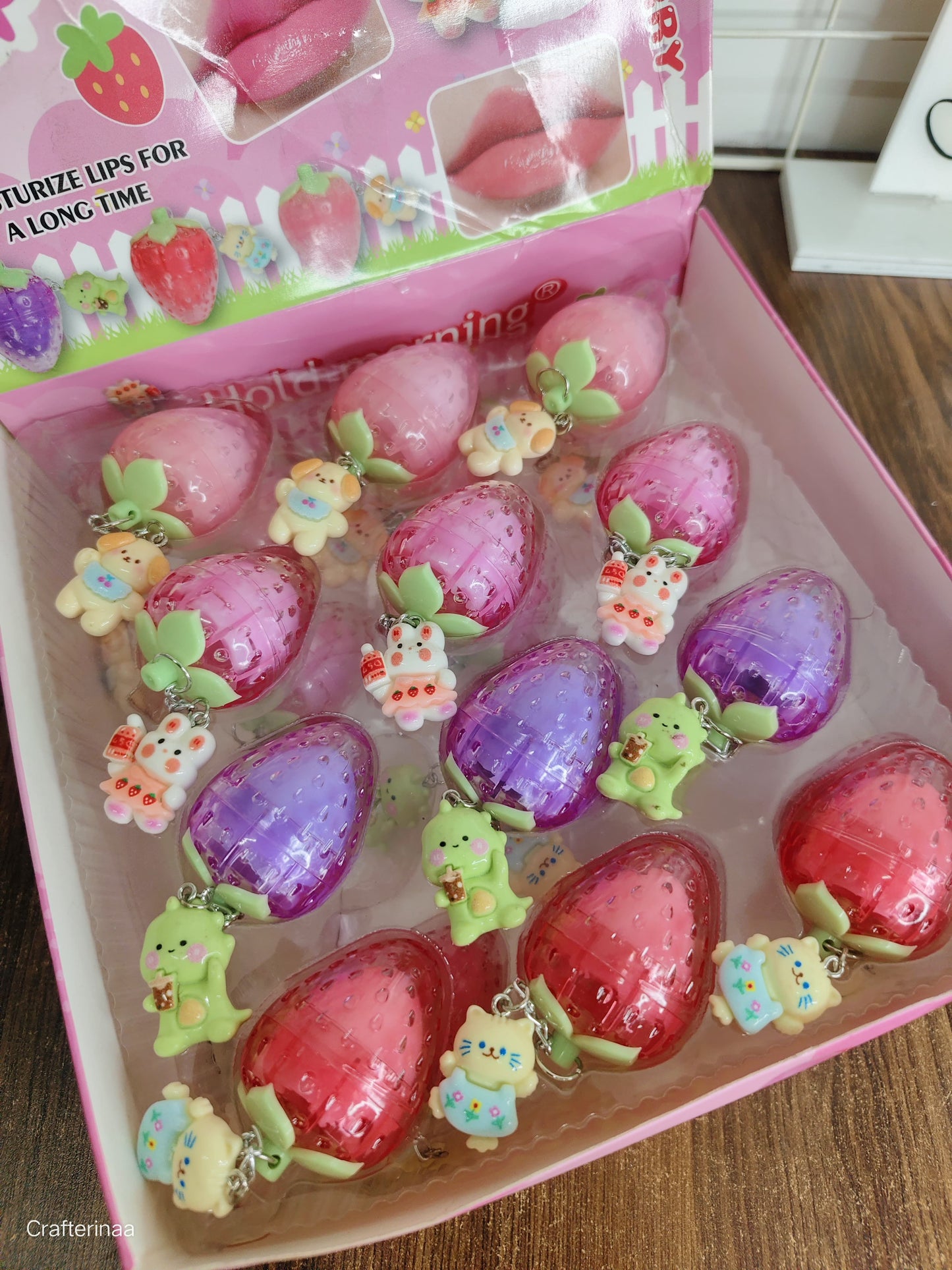 Cute Strawberry Lip Balm with Keychain Charm | Fruity Moisturising Lip Balm