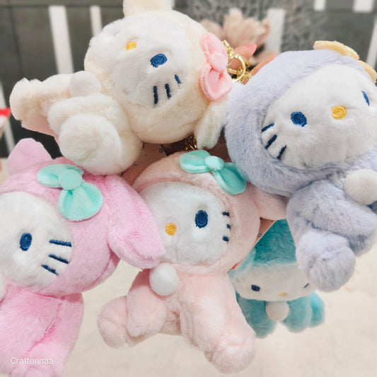 Plush Kitty Keychain – Cute Soft Toy with Bow & Fluffy Charm
