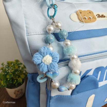 Colorful Beaded Keychain with Crochet Flower – Aesthetic Bag Charm for Girls