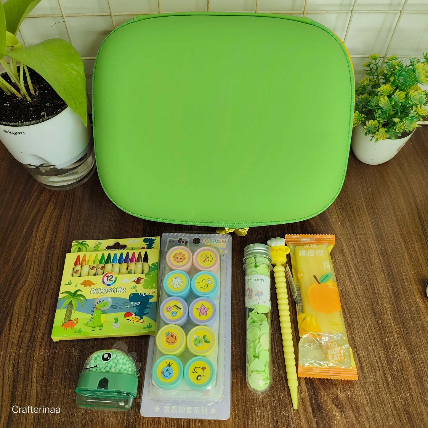 Premium Kids hamper Creative Green Stationery Set – Crayons, Stamps & More