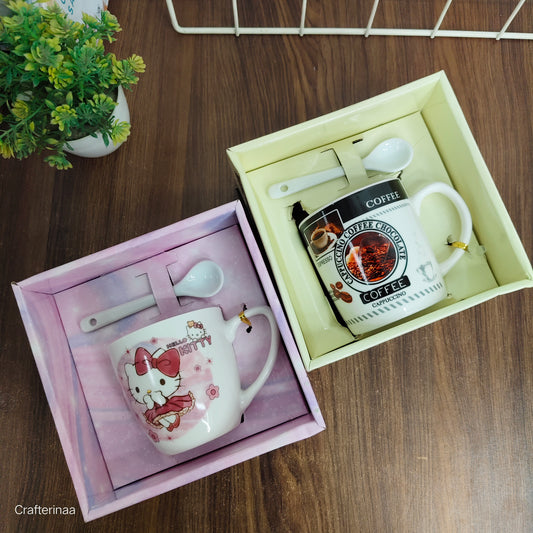 Ceramic Mug with Spoon Gift Set – Cute Cartoon & Coffee Design Cups