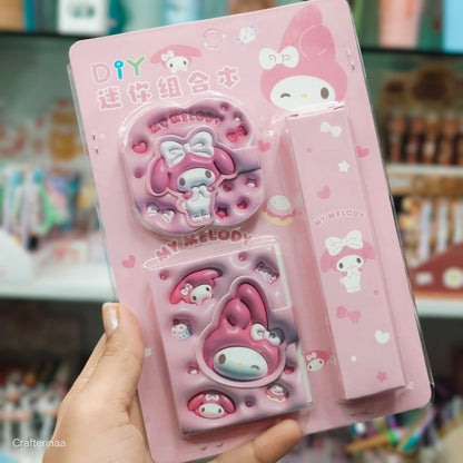 DIY Kawaii Mini Diary Gift Set with Cartoon-Themed Printed Papers