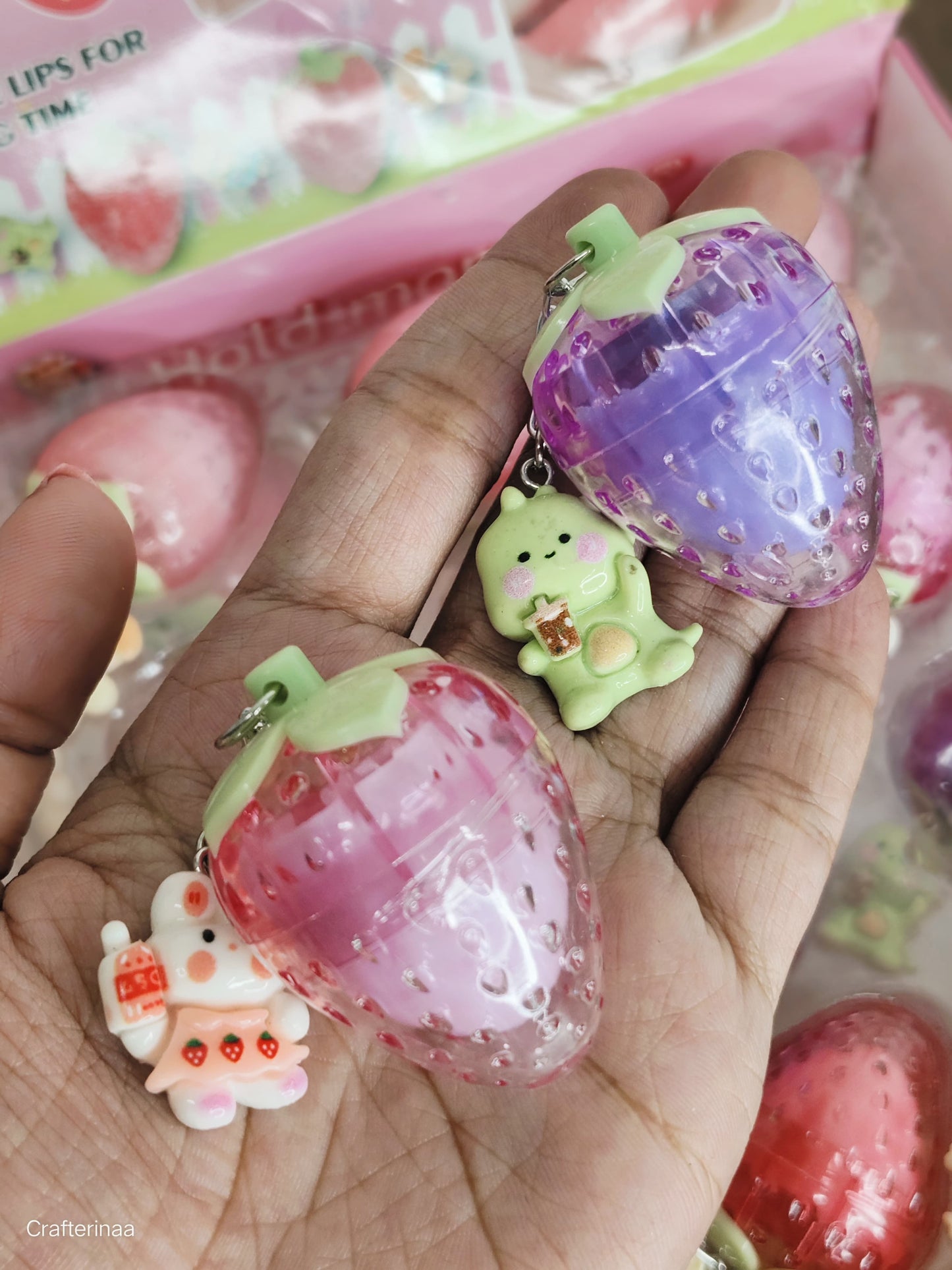 Cute Strawberry Lip Balm with Keychain Charm | Fruity Moisturising Lip Balm