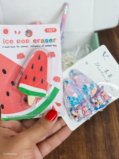 Cute Kids Stationery Gift Hamper | Bow Pouch, Hair Clips, Pencil, Eraser & Sharpener Set