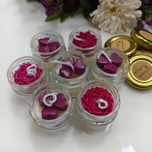 Luxury Mini Jar scented Candles – Handcrafted with Floral and Heart Wax Embeds| 50 ml Jar