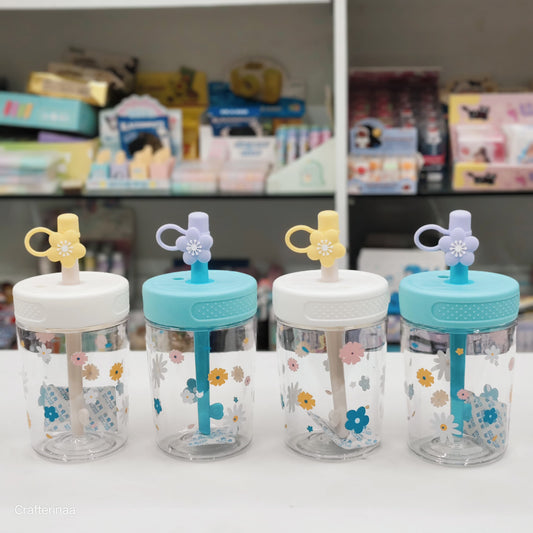 Floral Sipper Cup with Straw & Lid – Cute Reusable Water Bottle for Kids & Adults|BPA free plastic tumbler