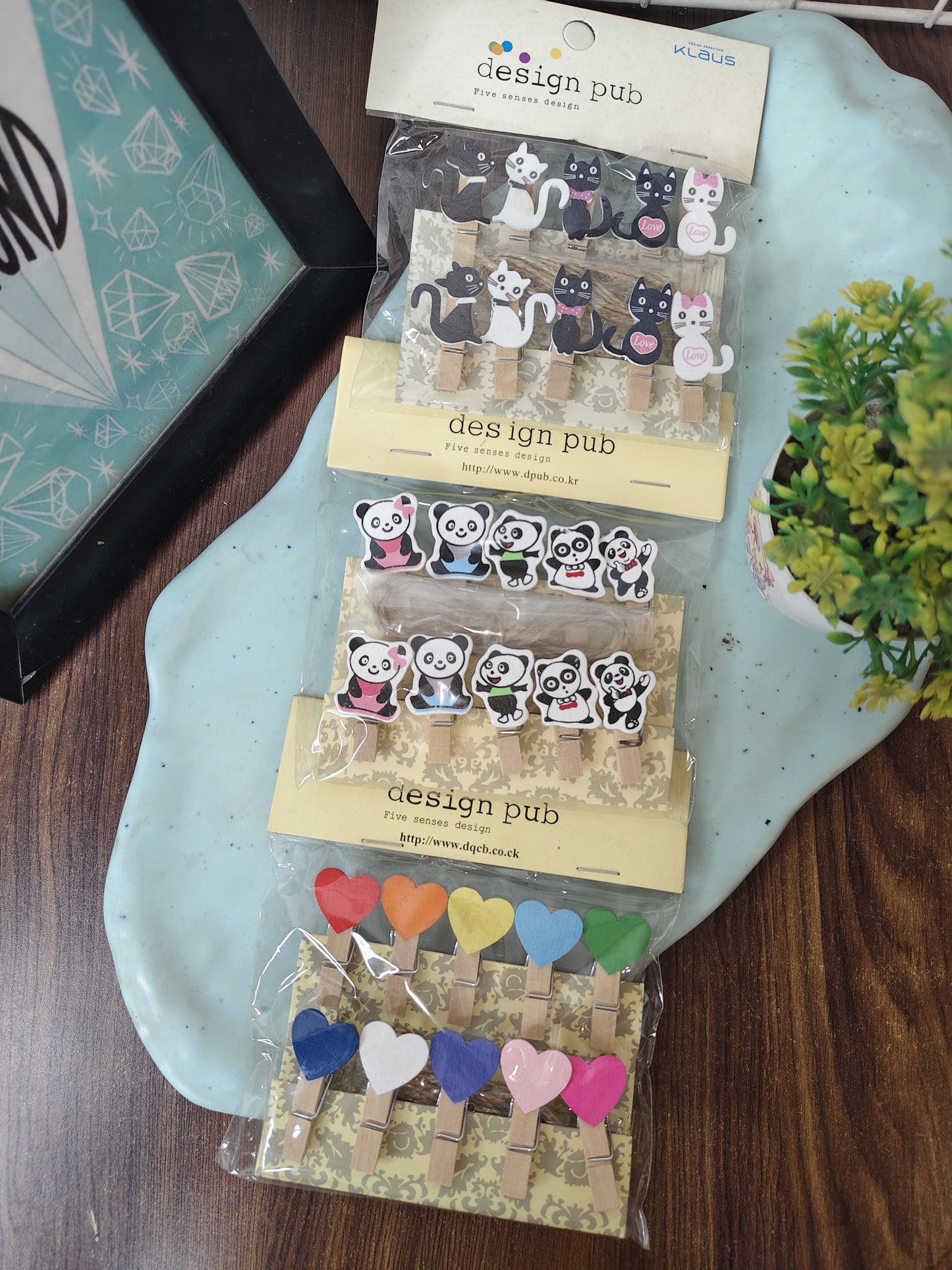 Mini Wooden clips Set – Cute Animal & Heart Theme Photo Clips