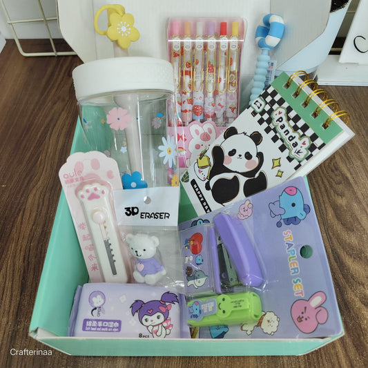 “Cute Panda Stationery Gift Box – Notebook, Pens, Bottle & Desk Accessories”
