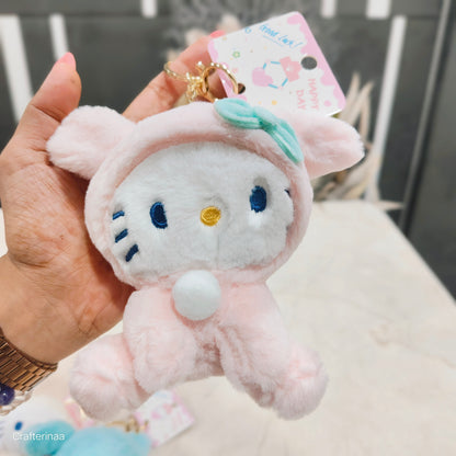 Plush Kitty Keychain – Cute Soft Toy with Bow & Fluffy Charm