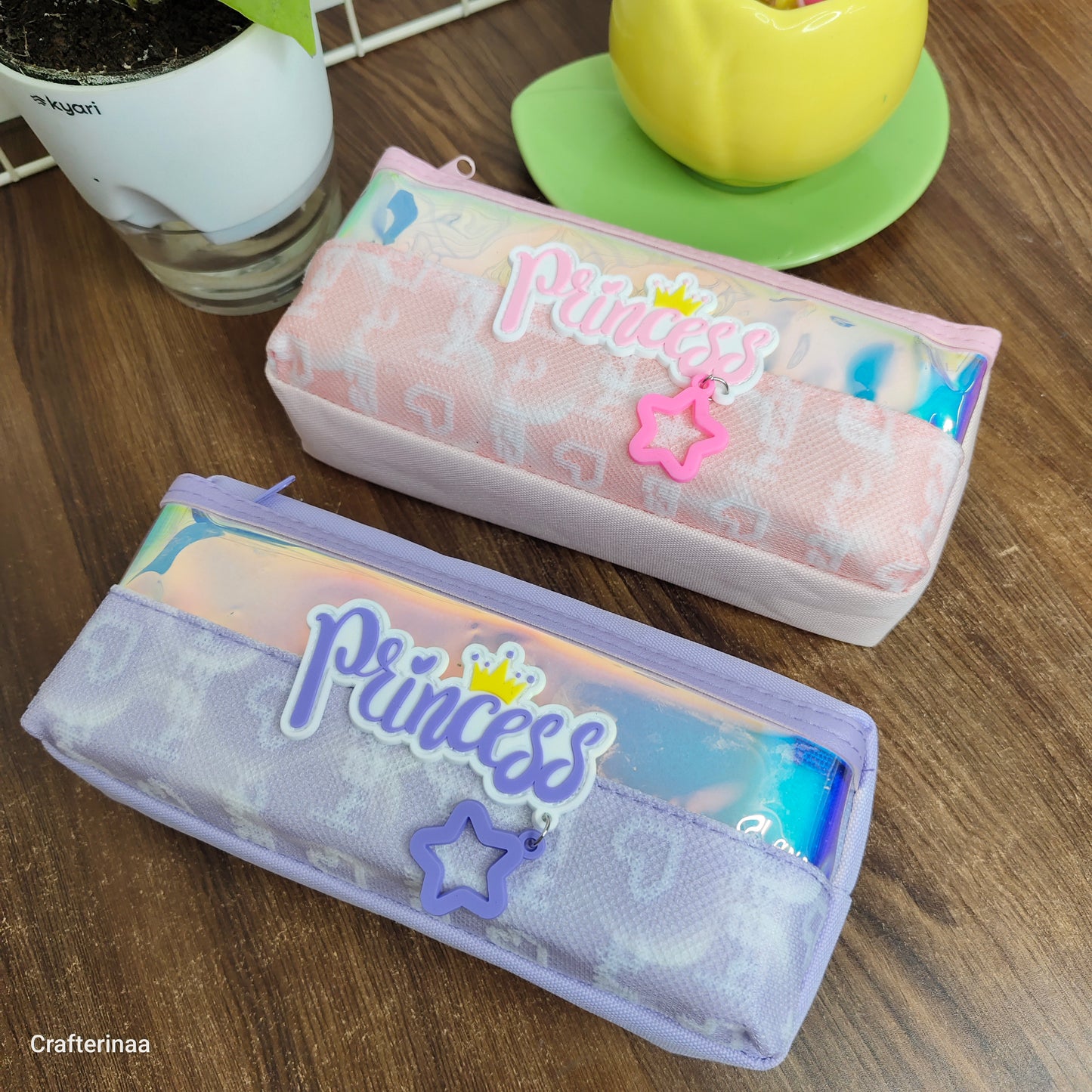 Cute Princess Pencil Pouch with Charm – Aesthetic Holographic Stationery Bag