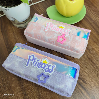 Cute Princess Pencil Pouch with Charm – Aesthetic Holographic Stationery Bag