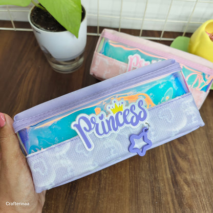 Cute Princess Pencil Pouch with Charm – Aesthetic Holographic Stationery Bag