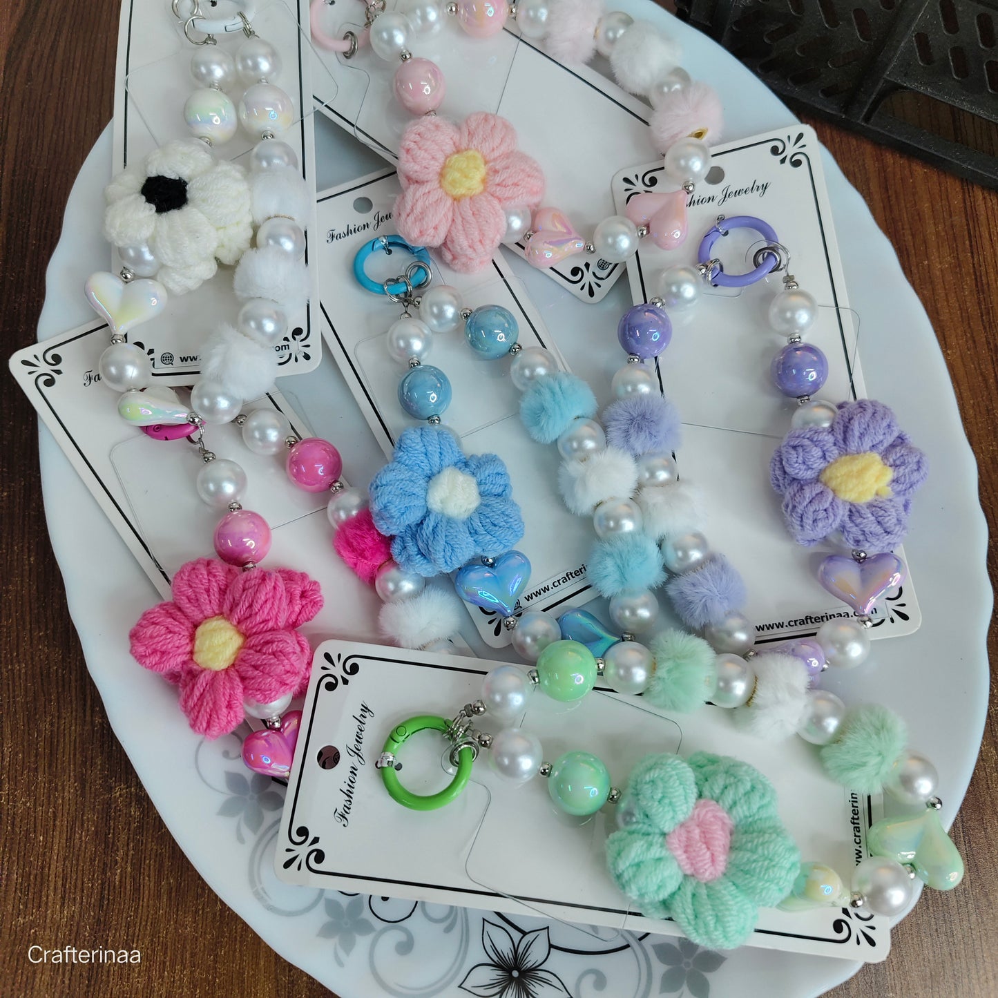 Colorful Beaded Keychain with Crochet Flower – Aesthetic Bag Charm for Girls