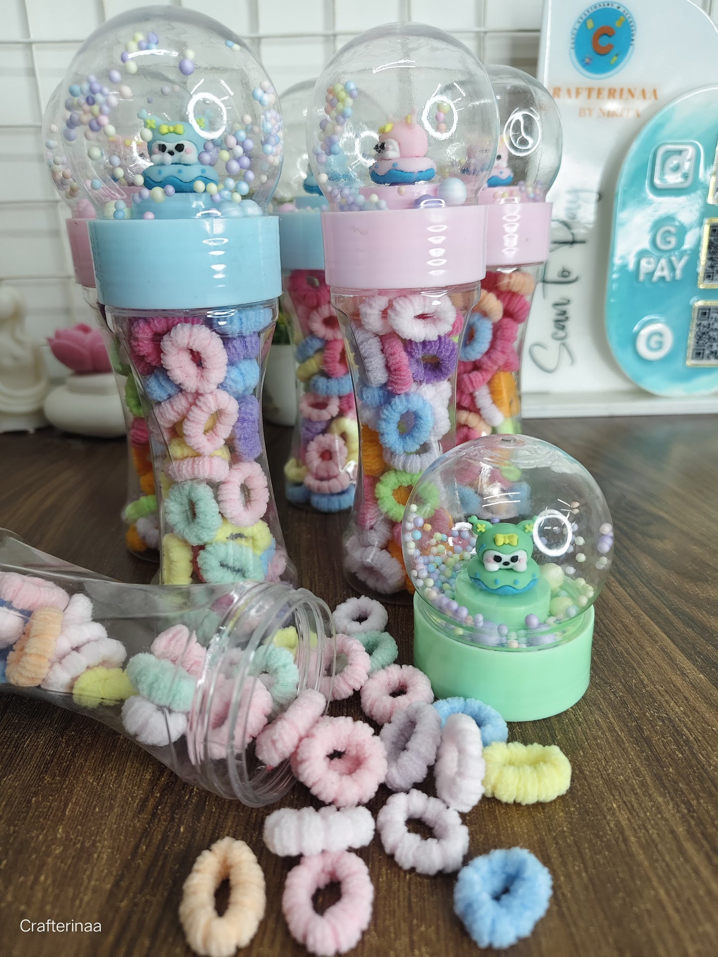 Cute Cartoon Snow Globe Hair Rubber Set for Kids | Soft Pastel Hair Scrunchies Jar