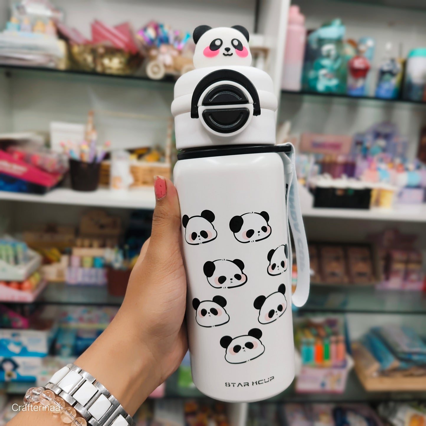 Cute 3D Panda Stainless Steel Water Bottle – Leak proof Kids Sipper/ waterbottle two in one bottle